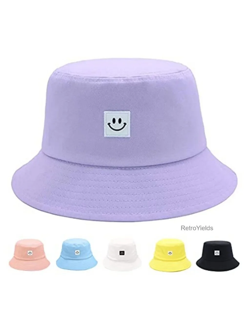 Kids Unisex Cotton Bucket Hat with Smile Face for Sun Protection Beach